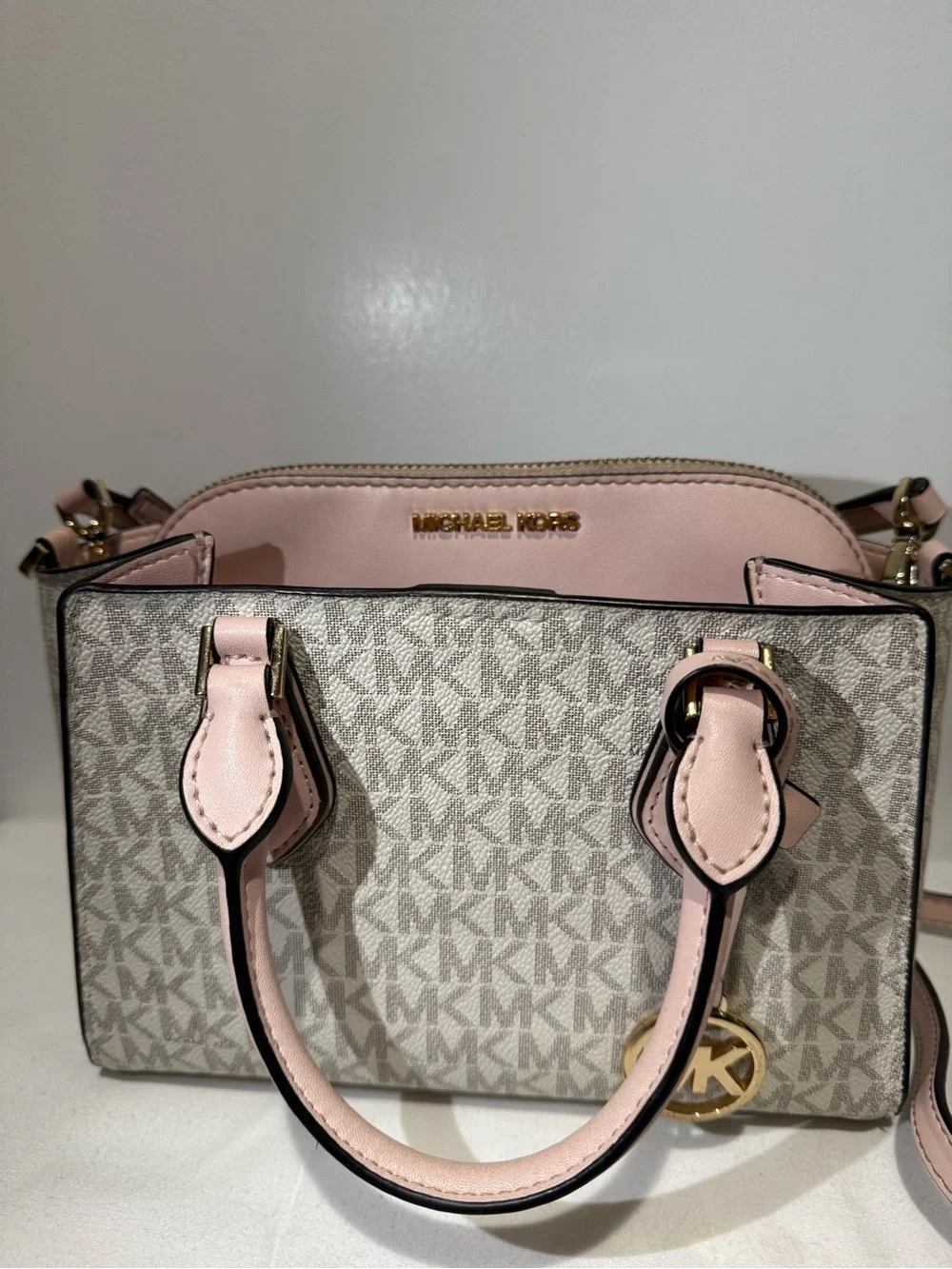 Michael Kors Signature Logo Satchel with Blush Trim